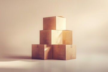 Obraz premium Stack of neatly packed boxes, showcasing a clean, organized, and professional logistics setup for efficient moving, storage, and relocation services.
