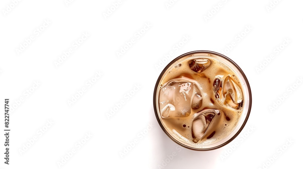 Poster glass of ice coffee isolated on white background from top view : generative ai