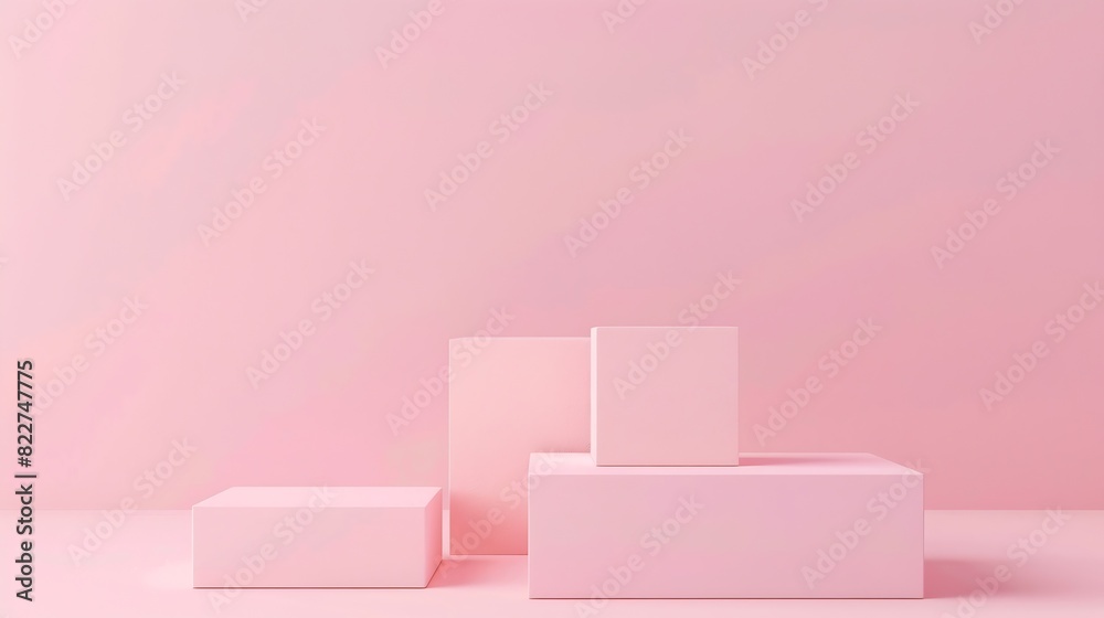 Aufkleber Awarding podium made of three 3d pastel square shapes of different sized against blank pink background for copy space : Generative AI
