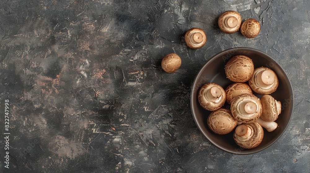 Poster top view of uncooked fresh raw royal champignon mushrooms close up appetizing brown mushrooms ready 