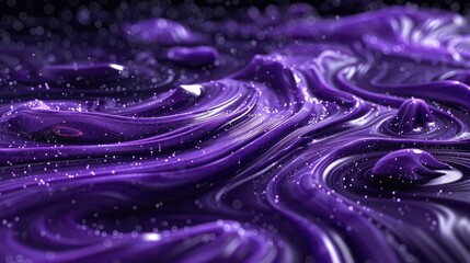 A purple liquid with a lot of bubbles and a lot of sparkles