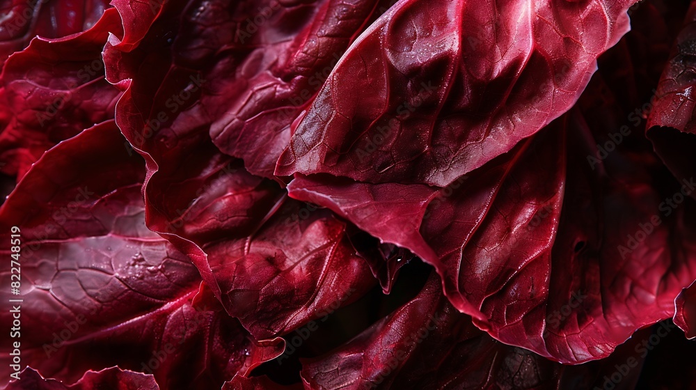 Poster leaf of red radicchio or red salad background image closeup : generative ai