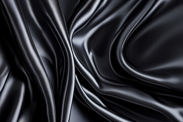 Obraz premium Smooth, elegant black satin or silk background texture. Luxurious rippled fabric design.