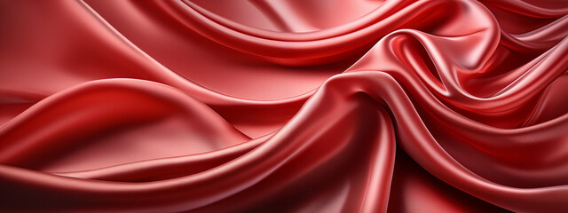 Obraz premium Smooth, red silk fabric background texture. Beautiful shiny satin rippled material.