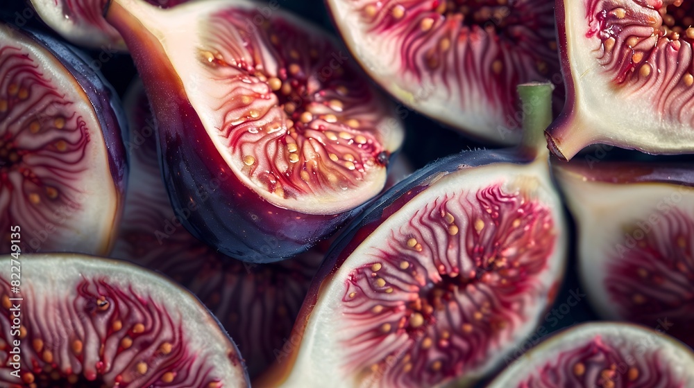 Poster sliced fresh figs closeup macro photo : generative ai