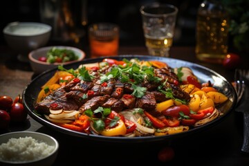 Meat dish with bittersweet sauce and ginger., generative IA