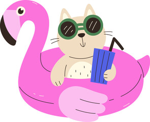 Cat With Cocktail On Swimming Ring