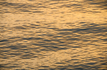Mediterranean sea waves of golden color at sunset. water background