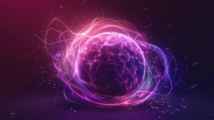 Neon Energy Sphere with Purple and Pink Flames: Abstract Particles and Waves
