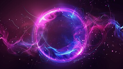 Obraz premium Neon Energy Sphere: Abstract Particles and Waves with Purple and Pink Flames