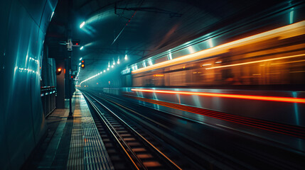 Fototapeta na wymiar train was speeding through the city
