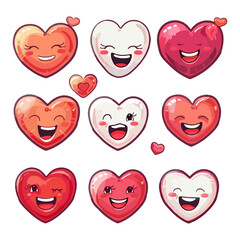 Set of smiley heart emotes, funny love symbol smiling expression