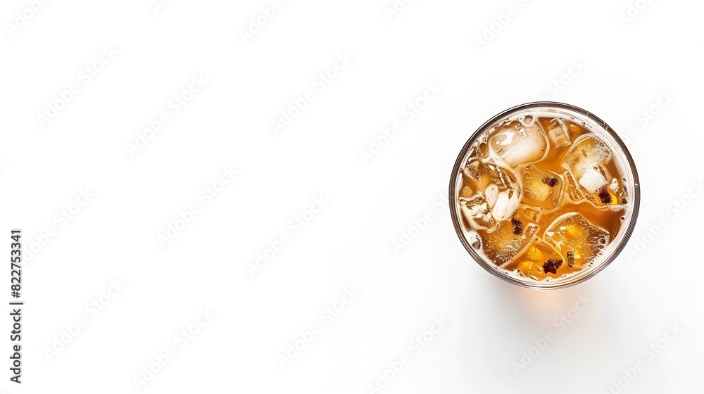 Poster glass of ice coffee isolated on white background from top view : generative ai