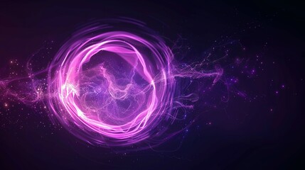 Obraz premium Glowing Energy Sphere: Abstract Neon Particles, Waves, and Sparks