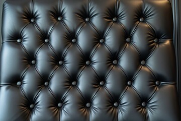 Detail of a black leather sofa with tufting
