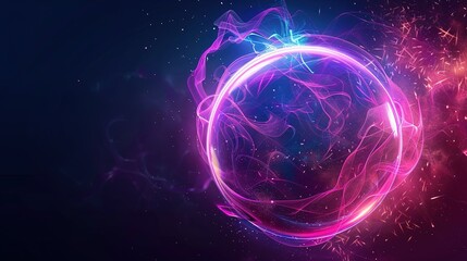 Magical Neon Energy Sphere: Abstract Purple and Pink Particles and Flames