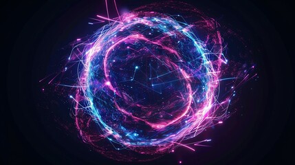Abstract Neon Energy Sphere: Magical Purple and Pink Waves and Sparks