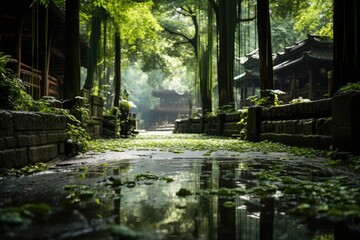 Obraz premium Serene bambuzal under soft breeze., generative IA