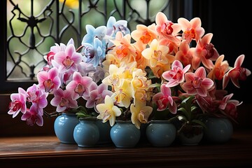 Cymbidium orchids in vibrant colors., generative IA