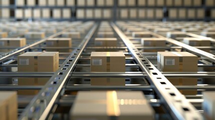 Rows of material boxes or product boxes in warehouse area.