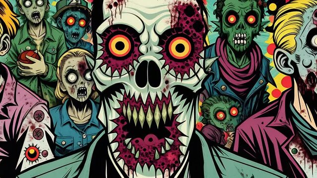 Zombie Horror Comic, Abstract Pop Art Cartoon Illustration Animation Video