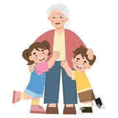 Grandchildren hugging grandmother vector illustration
