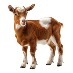 Brown and white baby goat isolated on transparent background.
