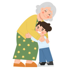 Grandson hugging grandmother vector illustration