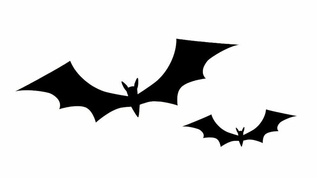 Animation of a flying black bat on white background in alpha channel. 4K video