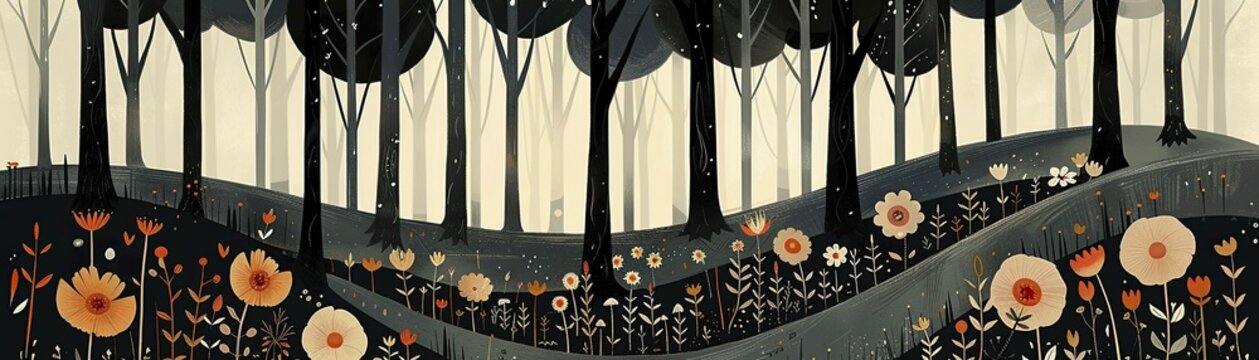 Serene magical forest sanctuary illustration, ideal for children's books delving into fantastical worlds.
