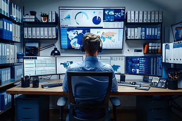 Business intelligence analyst interpreting geospatial data in modern office setting