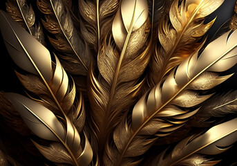 Golden Feathers Background. Luxury Golden Texture.