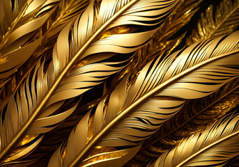 Golden Feathers Background. Luxury Golden Texture.