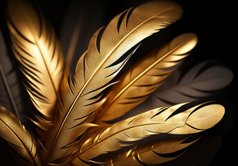 Golden Feathers Background. Luxury Golden Texture.