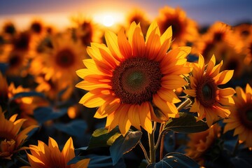 Golden field with double -petal sunflowers., generative IA