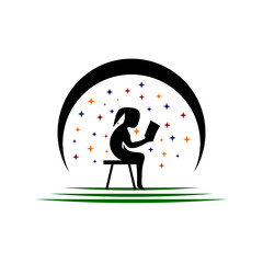 Women's Reading Books logo design vector illustration