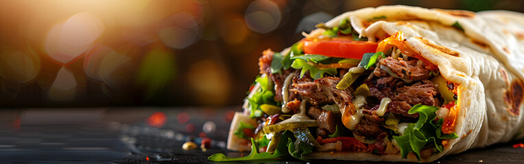 Shawarma food wrap healthy shawarma gyros fast food wrap food with blurred background
