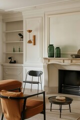 fireplace, interior, home, room, fire, house, wood, Modern living room small rest area, indoor partial rest area close-up