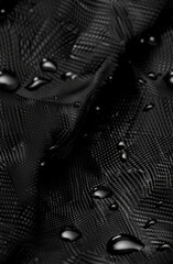Detailed Macro Shot of Water Droplets on Black Membrane Cloth: Nature Photography