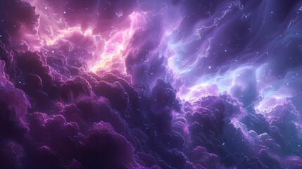 A group of glowing purple clouds floating in space with mass of energy flowing.	
