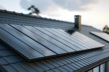 Closeup of solar panels on the roof and white background.