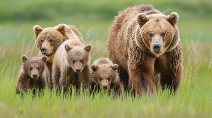 Obraz premium mother bear and cute baby bear, happy bear family,