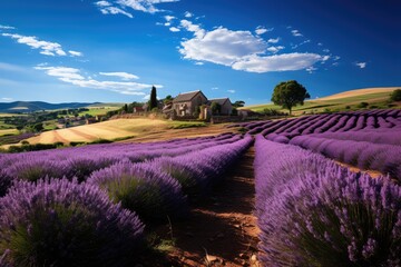 Vast purple lavender field under the summer sun., generative IA