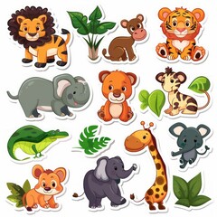 Animal stickers cartoon vector illustration set
