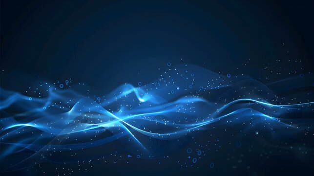 Abstract Blue Wave Background with Glowing Particles and Lines