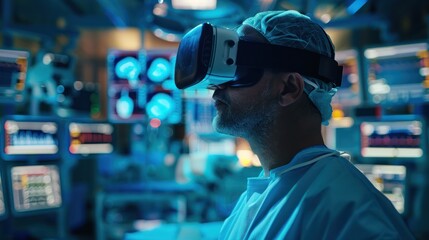 medical research with a doctor using virtual reality to develop new surgical techniques in a high-tech lab, showcasing innovation in medical science.