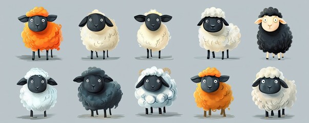 Set of different cartoon sheep, vector illustration 