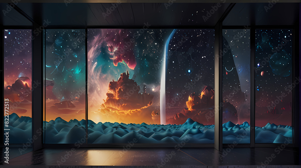 Sticker abstract background inspired by the concept of parallel universe