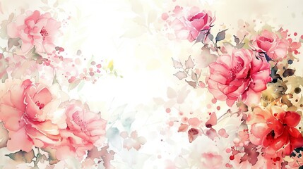 Fototapeta na wymiar Watercolor floral background for wedding, birthday, card, invitation