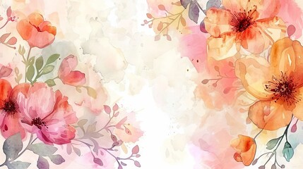 Obraz premium Watercolor floral background for wedding, birthday, card, invitation